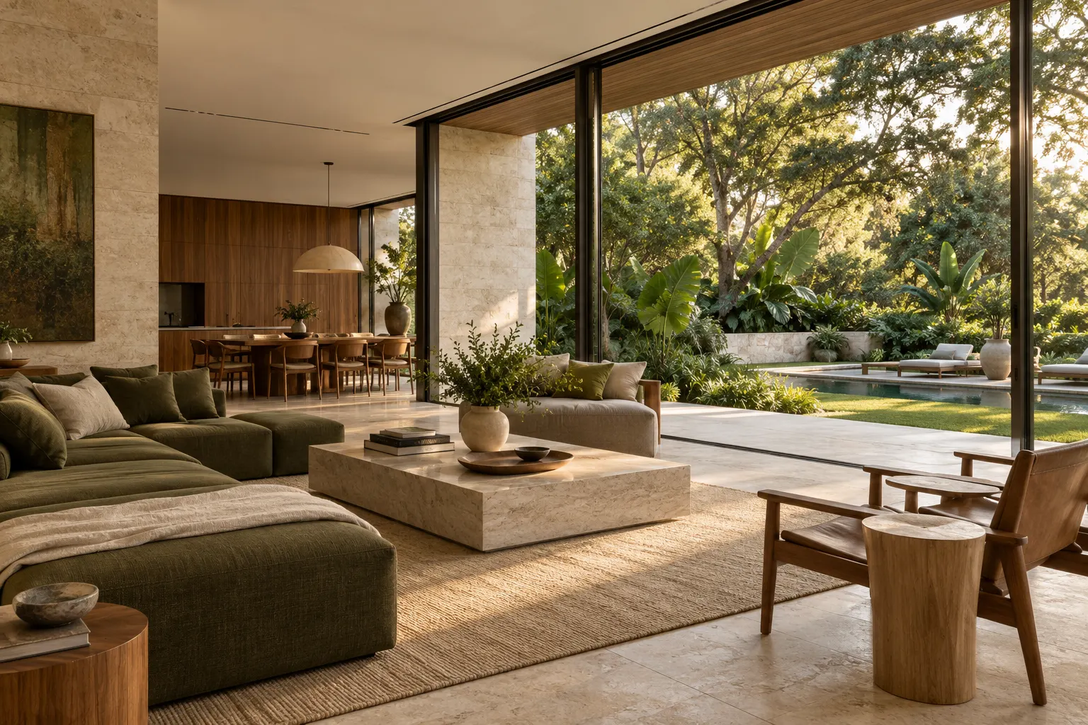 Ambiente residencial contemporâneo integrado ao jardim — imagem ilustrativa